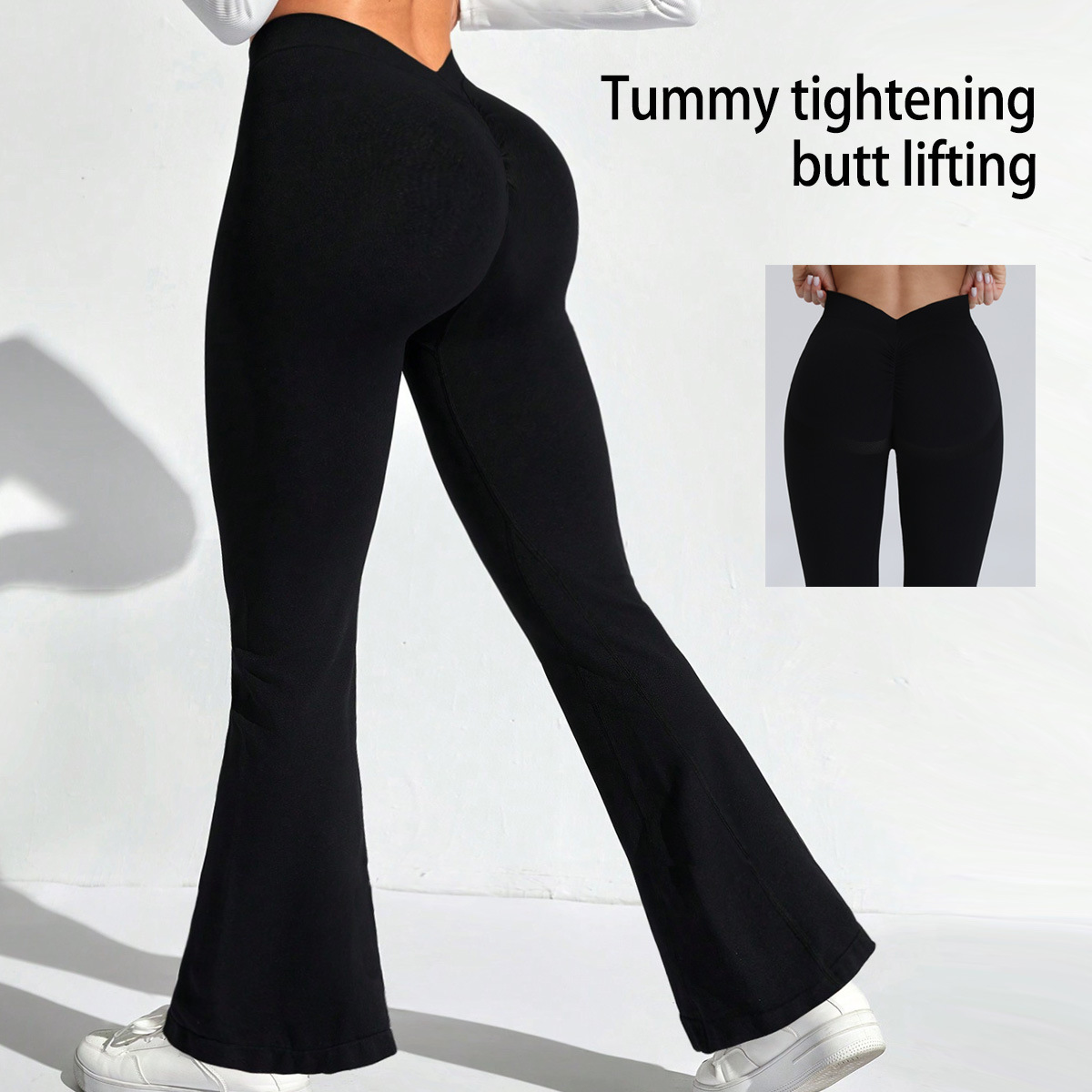 European and American Seamless High-elastic Quick-drying Yoga Fitness Pants, Back V-waist Peach Butt Lifting Line Running Sports Bell-bottom Pants for Women