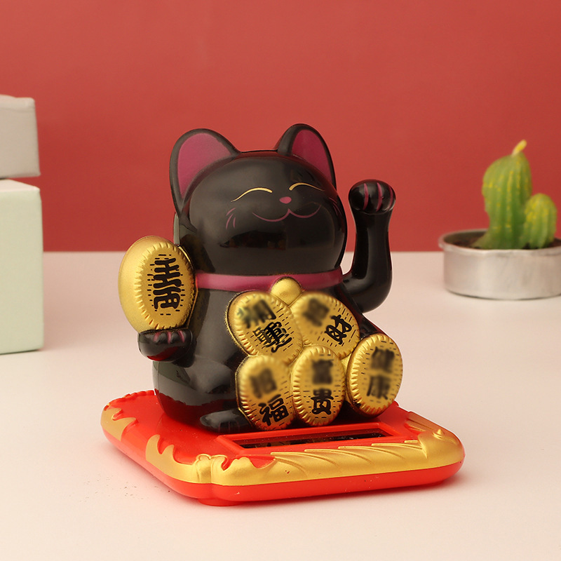 Picture of 2.5 inch solar lucky cat trumpet Chinese waving cat decorations car interior decoration car ornaments home with the same style