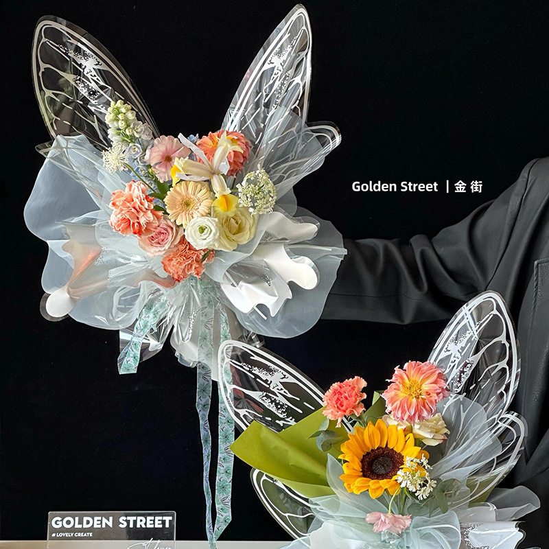 New DIY Crystal Butterfly Cellophane Waterproof Flower Packaging Materials Bouquet Wrapping Paper Flower Shop Materials in Stock
