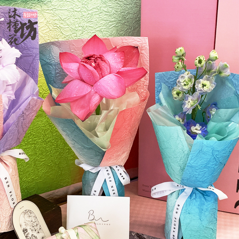 Valentine's Day flower wrapping paper gradient sticky pleated paper handmade stone paper floral wrapping paper bouquet packaging materials