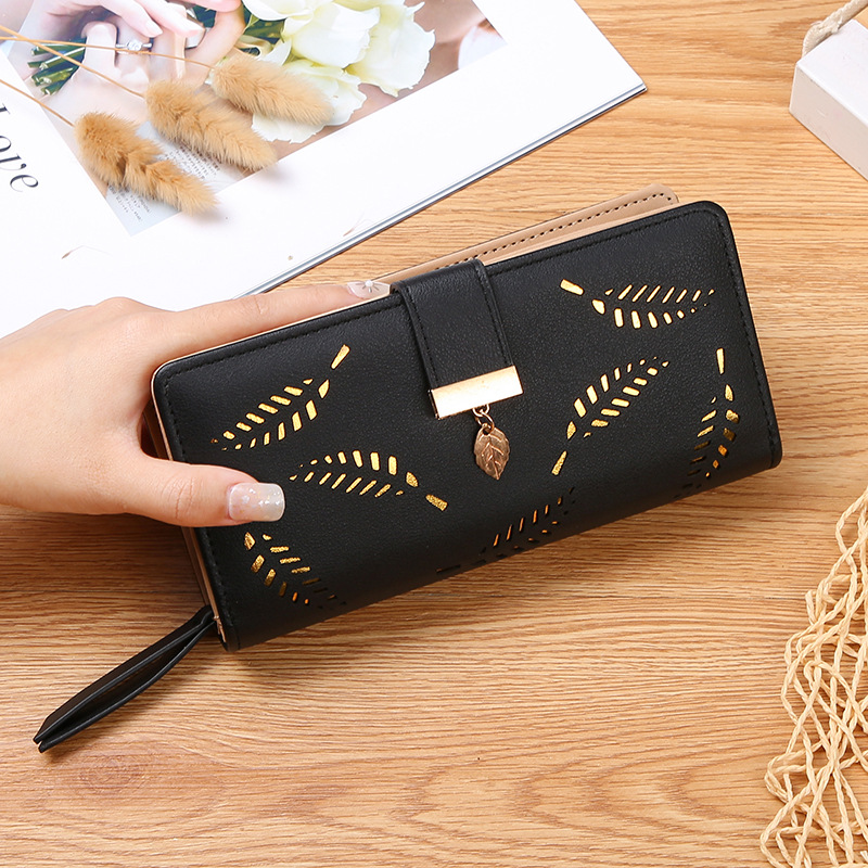 2024 New Women's Wallet Hollow Leaf Wallet Wallet Korean Version 80% off Zipper Long Card Holder Clutch