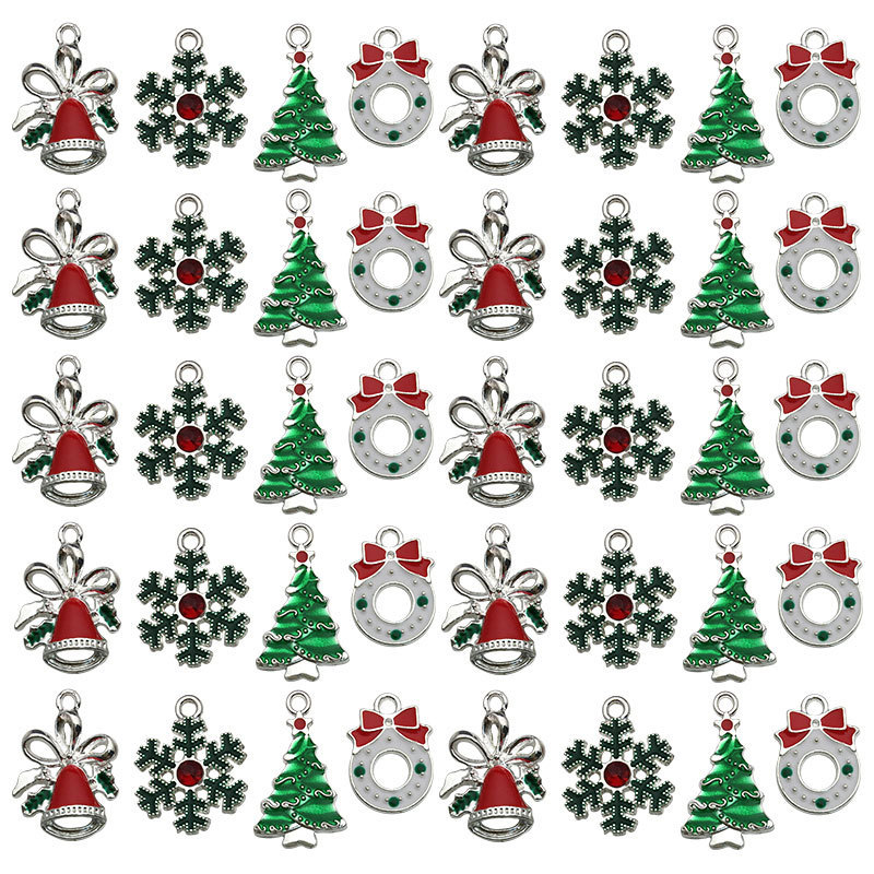 Picture of 1 Christmas tree snowflake bell diy alloy accessories bracelet necklace key ring small pendant oil drop small pendant