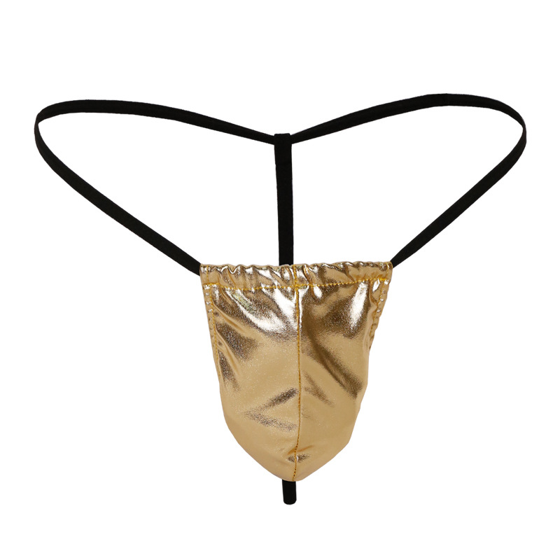 Men's Sexy Underwear, Golden Temptation, Egg-Covered Elastic Thong, Golden Patent Leather Sexy T-Pants, Manufacturer Wholesale