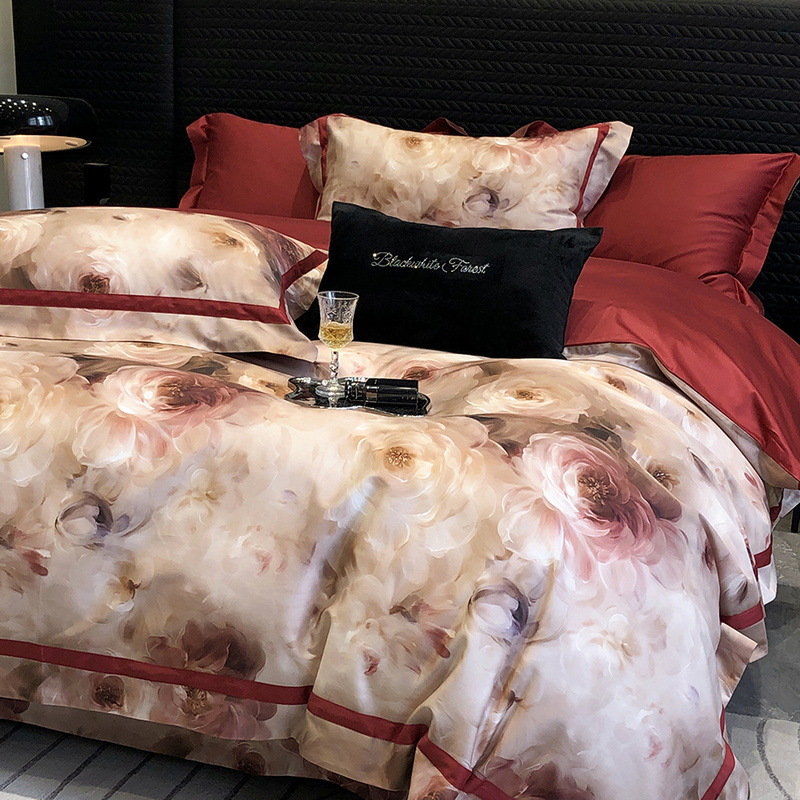 Retro Style Floral Long-Staple Cotton Australian Cotton Four-Piece Set Pure Cotton Digital Printed Quilt Cover Bed Sheets Four-Season Bedding
