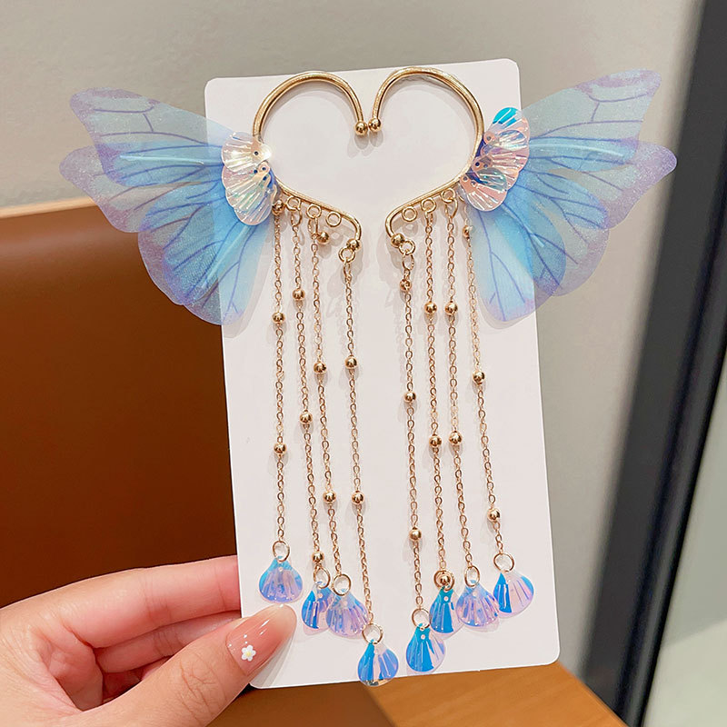 Picture of Children's Mermaid Tassel Earrings Girls Super Fairy Butterfly Shell Earrings Little Girl Princess Elf Earrings Accessories