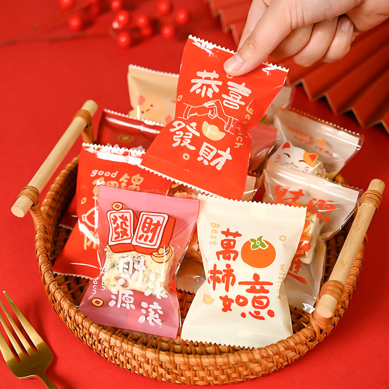 New year new snowflake crisp packaging bag baking food packaging machine sealing bag red festive nougat machine sealing bag
