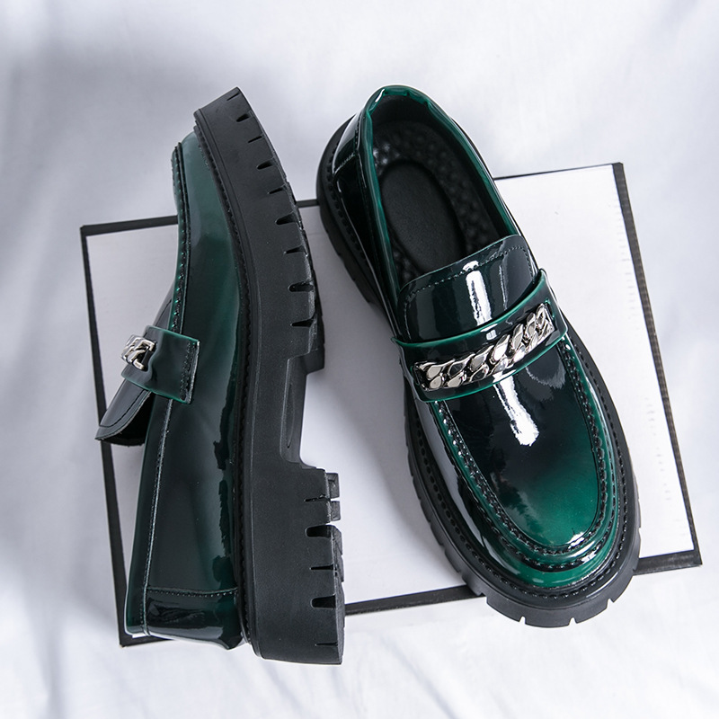 2024 New Men's Big-toe Leather Shoes Thick-soled Increased Patent Leather Gloomy Casual Thick Heel Loafers Stylist Trendy