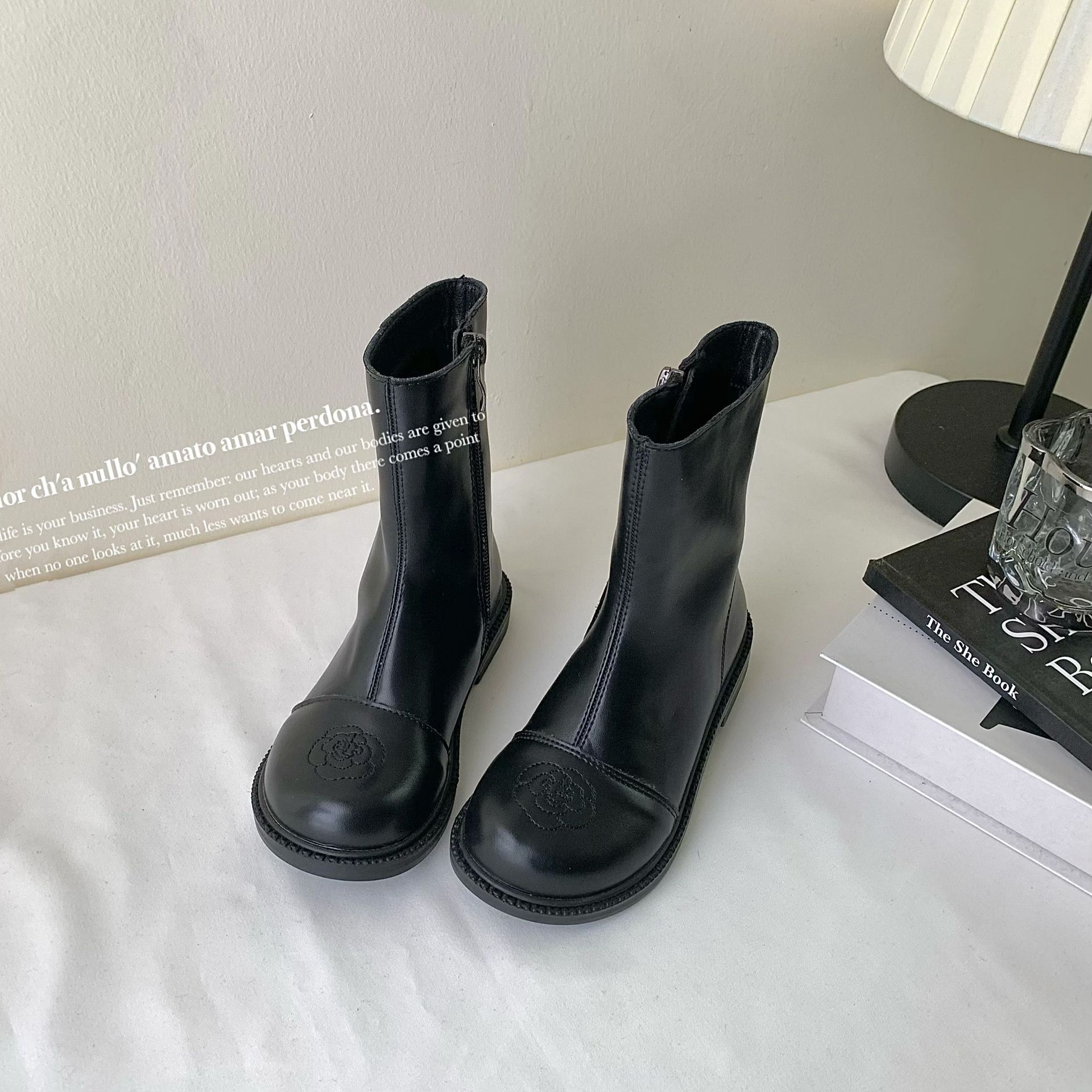 Girls' Boots 2025 Autumn and Winter New Style Kidsren's British Style Boots Non-Slip Soft Sole Leather Single Boots Baby Short Boots