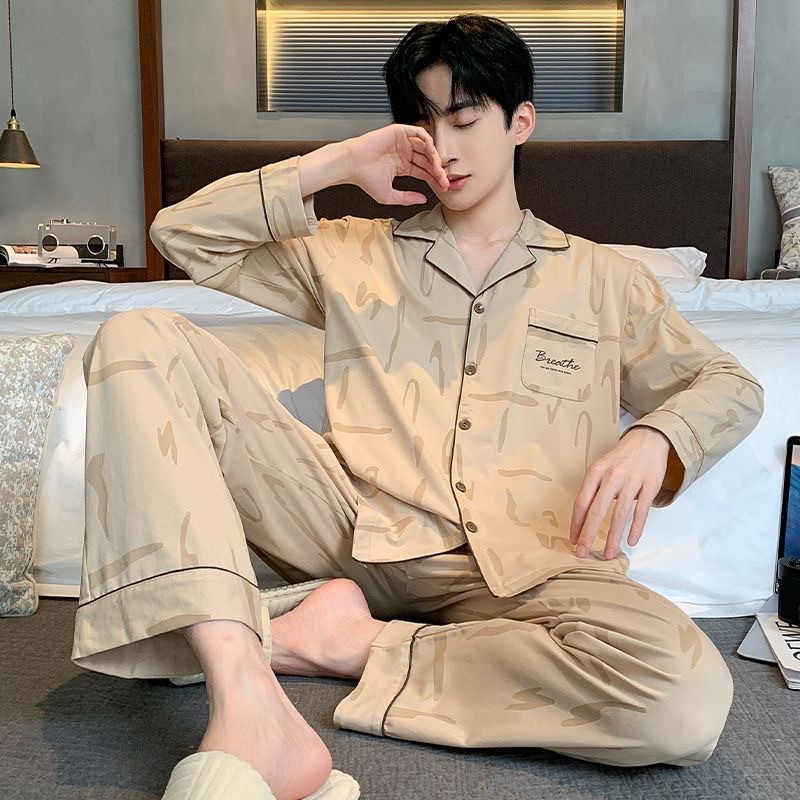Men's Pajamas Boys Cotton Spring and Autumn 2024 New Long Sleeve Autumn and Winter plus size Youth Men's Home Clothes