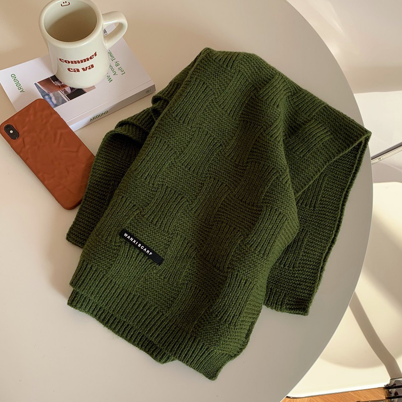 Picture of Recommended White Retro Green Scarf Women's Winter Soft Joker Solid Color Wool Korean Style Warm Scarf
