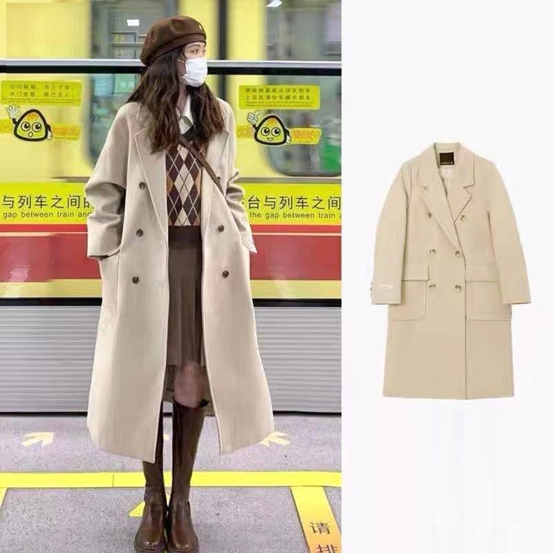 Short Simple Korean-style Japanese-style Hepburn-style British-style Long Woolen Coat Women's Autumn and Winter Woolen Coat