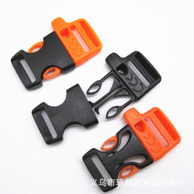 Picture of In stock supply 2CM whistle buckle outdoor life-saving sports plastic orange plus black buckle with whistle buckle