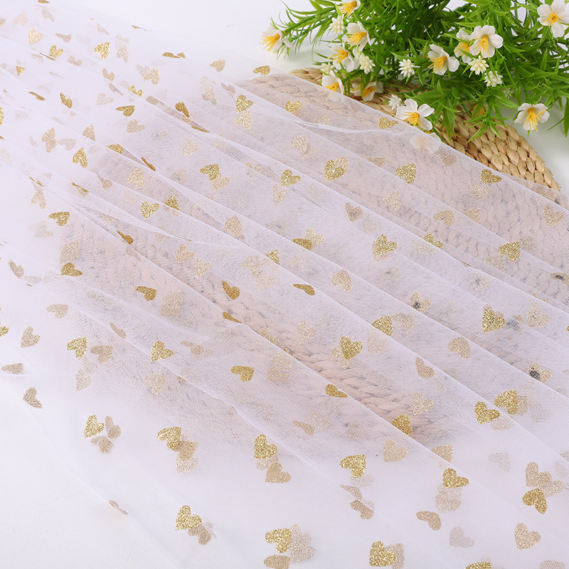 Gold Peach Heart Mesh Fabric Sprinkled with Gold Mesh Fabric Girls Tutu Skirt Valentine's Day Decoration Heart Mesh New