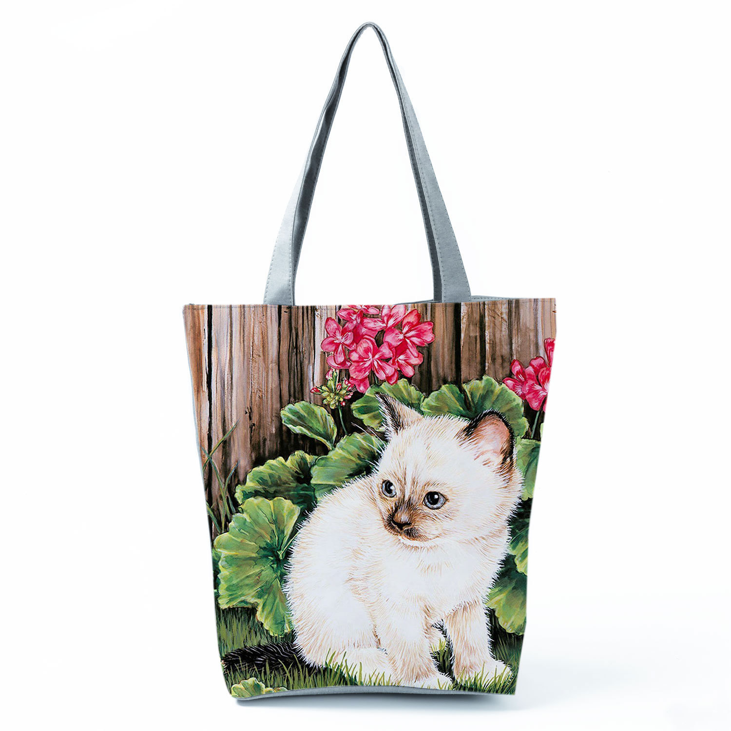 Picture of New cute flower cat printed shoulder bag portable travel storage bag large capacity outdoor tote bag