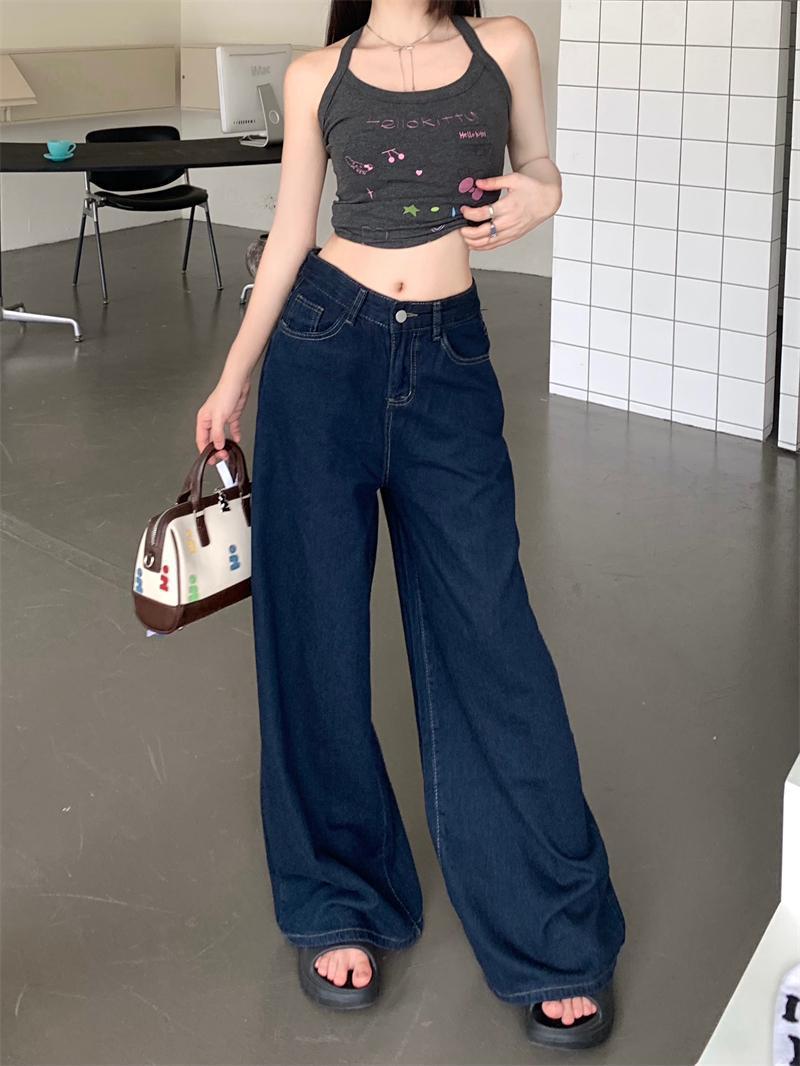 2025 Spring and Autumn American Retro Wide Leg Jeans Women's Design Niche Slim Pants Straight-Leg Leg Loose Floor-Mopping Pants