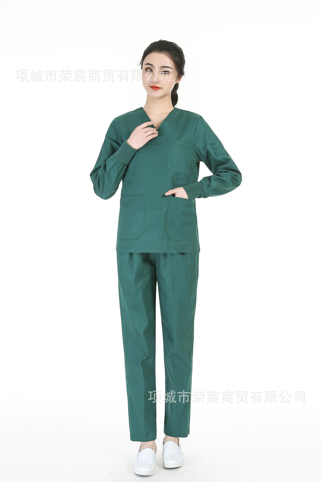 Picture of Women's Two-Piece Scrub Suit for Hospital Nurses, Doctors, Short-Sleeve Beauty Salon Workwear, Surgical Gown, Sweat-Absorbent