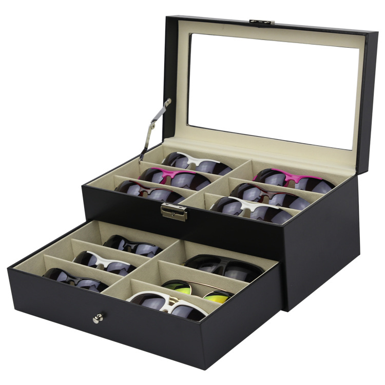 Picture of Cross-border hot selling double-layer PU leather glasses sunglasses display box exquisite handmade wooden glasses box sunglasses storage box