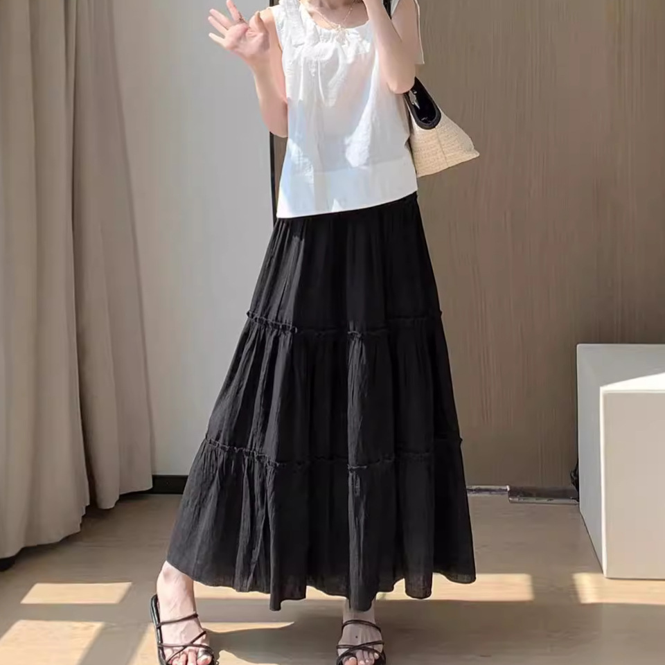White Skirt Women's Summer 2024 New High Waist Slimming A- Line Mid-Length French Pontoon Skirt Ballet Cake Skirt