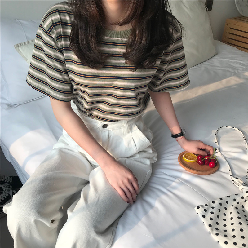 Picture of Summer striped short sleeve T-shirt women's new Korean foreign trade bottoming shirt women's top plus size women's clothing a generation of hair