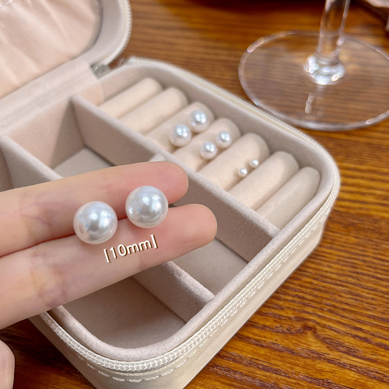 Picture of 925 silver needle Korean temperament simple pearl earrings Joker commuter exquisite round pearl earrings wholesale