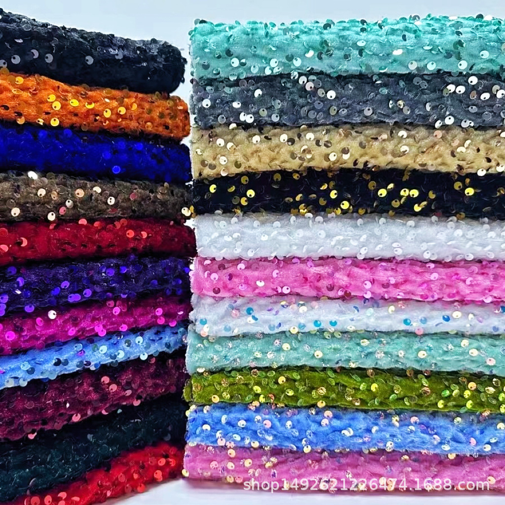 Autumn and winter velvet cloth 5mm glitter three-dimensional foam embroidery beads stage clothing dress sequin fabric velvet