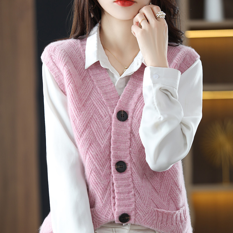 Picture of 2024 Spring and Autumn New Vest Women's V-neck Sleeveless Vest Outer Wear Knitted Shirt Short Solid Color Vest All-match Waistcoat