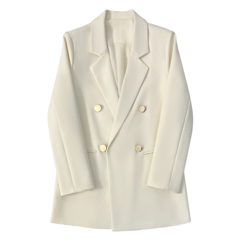 Green Metal Buckle Korean Style 2024 Spring and Autumn New Milk White Suit Jacket Women's Casual All-match High-end Suit