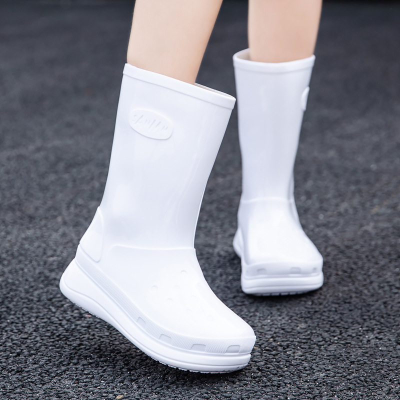Cross-border Foreign Trade South Korea Single Women's High-barreled Simple Rain Boots Thick-soled Non-slip Waterproof Shoes Ugly Cute Big-head overshoes Rubber Shoes