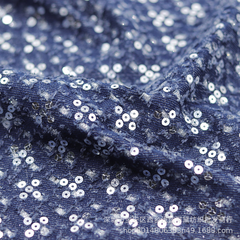 Picture of Embroidered Sequins Elasticless Cotton Embroidered Wash Denim Jacket Jeans Fabric