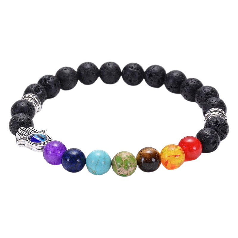 European and American Volcanic Lava Bracelet Colorful Natural Stone Beaded Bracelet Evil Eye Fatima Palm Bracelet