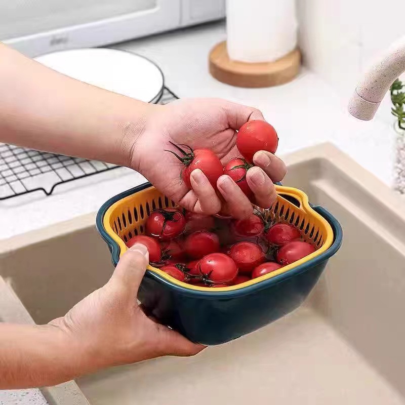Picture of Vegetable washing basin draining basket 8-piece double-layer household kitchen vegetable basket living room washing fruit plate home Net red chopsticks