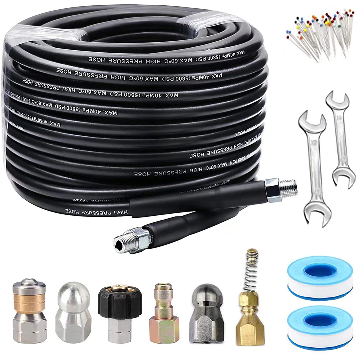 1/4 Inch 45.58m PSI Sewer Washing Kit Rotary Sewer Nozzle Jet Cleaning Hose