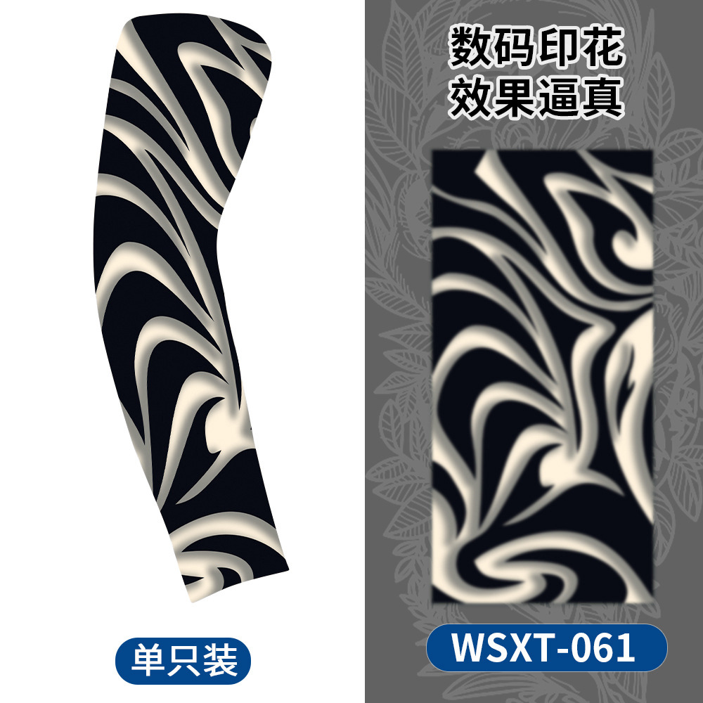 Picture of Summer Riding Sunscreen Tattoo Sleeve Simulation Tattoo Quick-drying Arm Protector Outdoor Sports Sunshade Breathable High Elastic Ice Sleeve