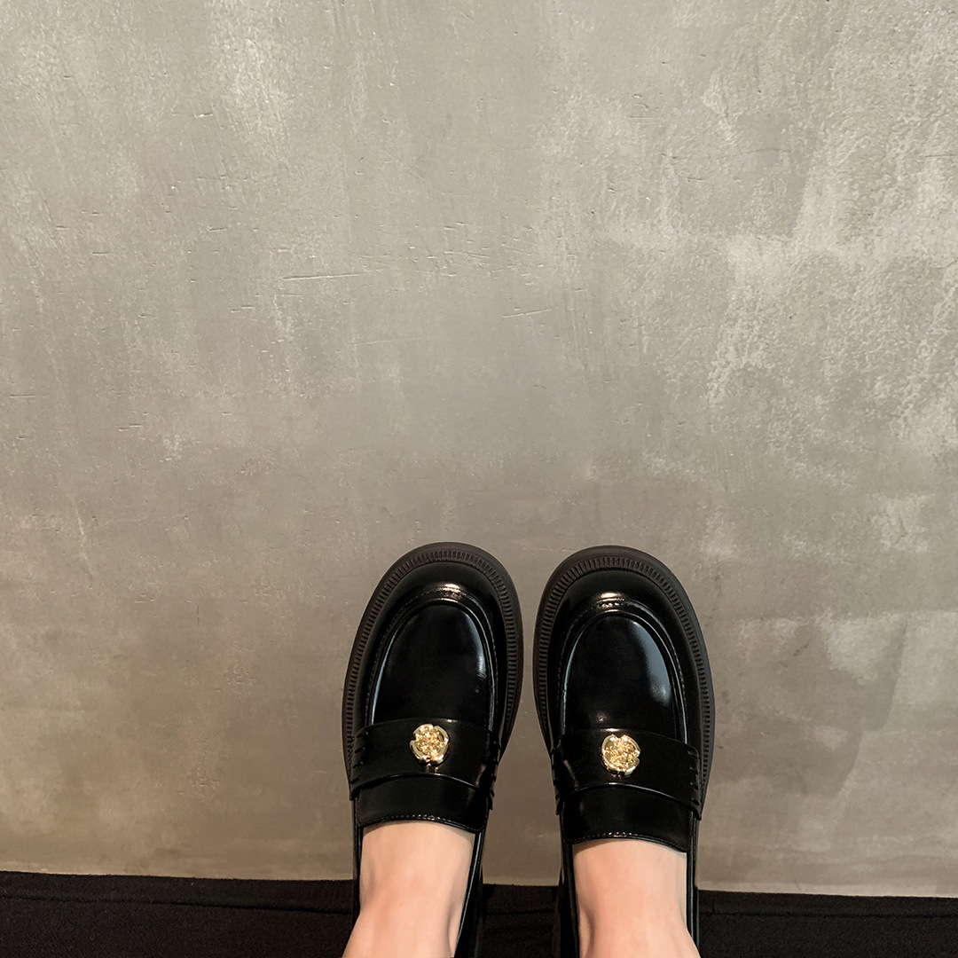 559 Huidong Yixin Da Small Gold Coin Buckle Thick-Soled Plush Lazy Loafers Women's Flats Small Leather Shoes