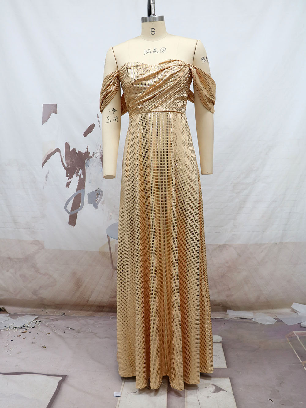 Picture of Champagne-Colored High-End Dress Champagne Colorful High-End Women's High-End Off-Shoulder Tube Top Evening Dress