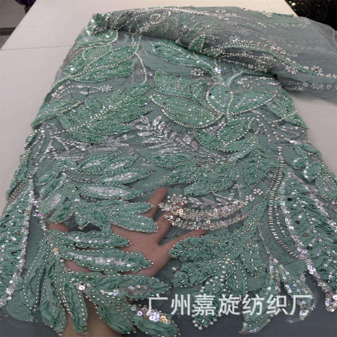 European and American wedding dress fabric, large leaf panel embroidery, fashionable sequins, bead embroidery fabric, Europe lace