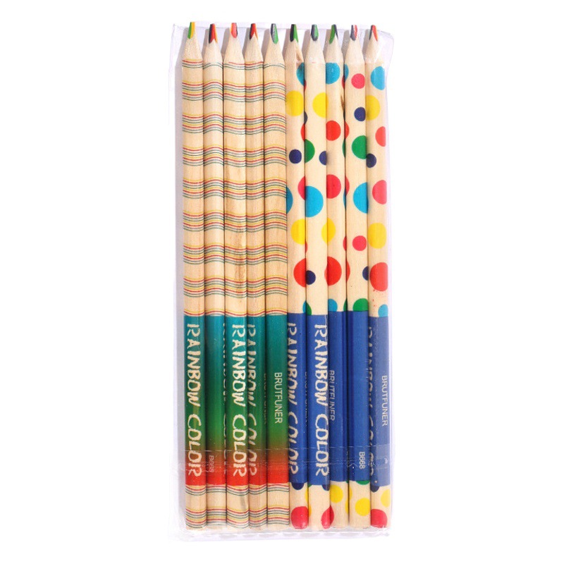 South Korea Creative Stationery Four-color Color Pencil Four-color Same Core Triangle Color Pencil Rainbow Core Children's Graffiti Cross-border