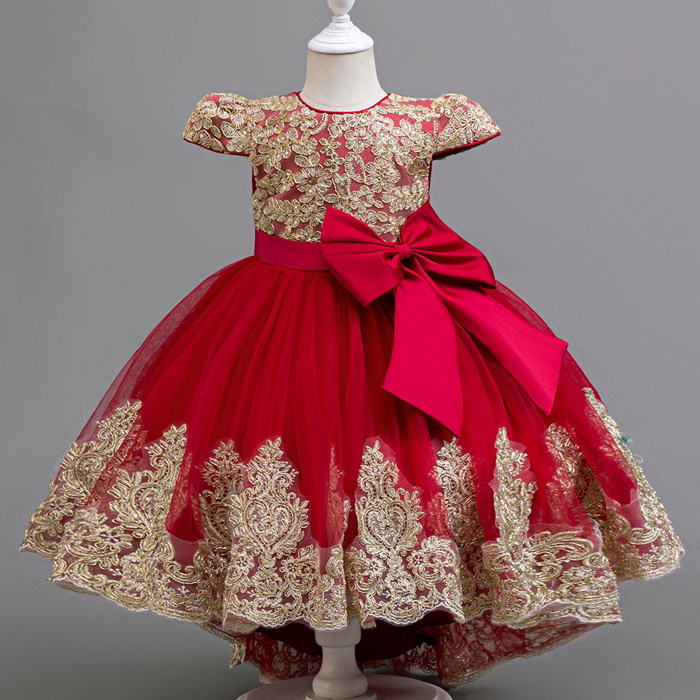 Picture of Cross Border Girl Princess Dress Bow Phnom Penh Embroidered Trailing Special Holiday Event Halloween Vintage Dress