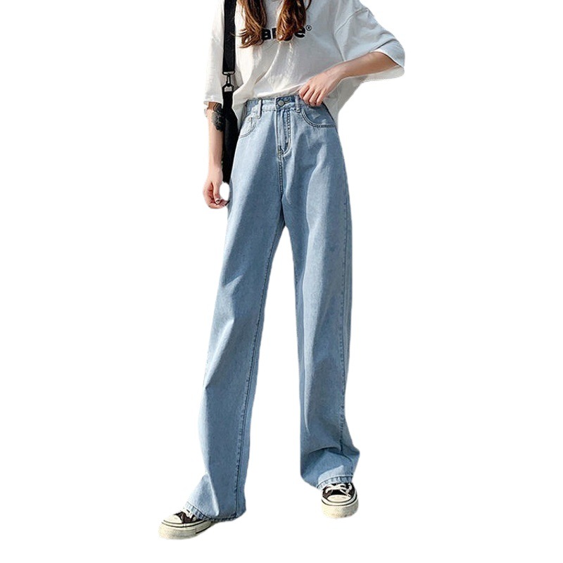 Loose Straight-Leg Jeans Women's Korean-style All-match 2021 New Summer and Autumn High Waist Wide Leg Dosing Thin Trendy Floor-length Pants