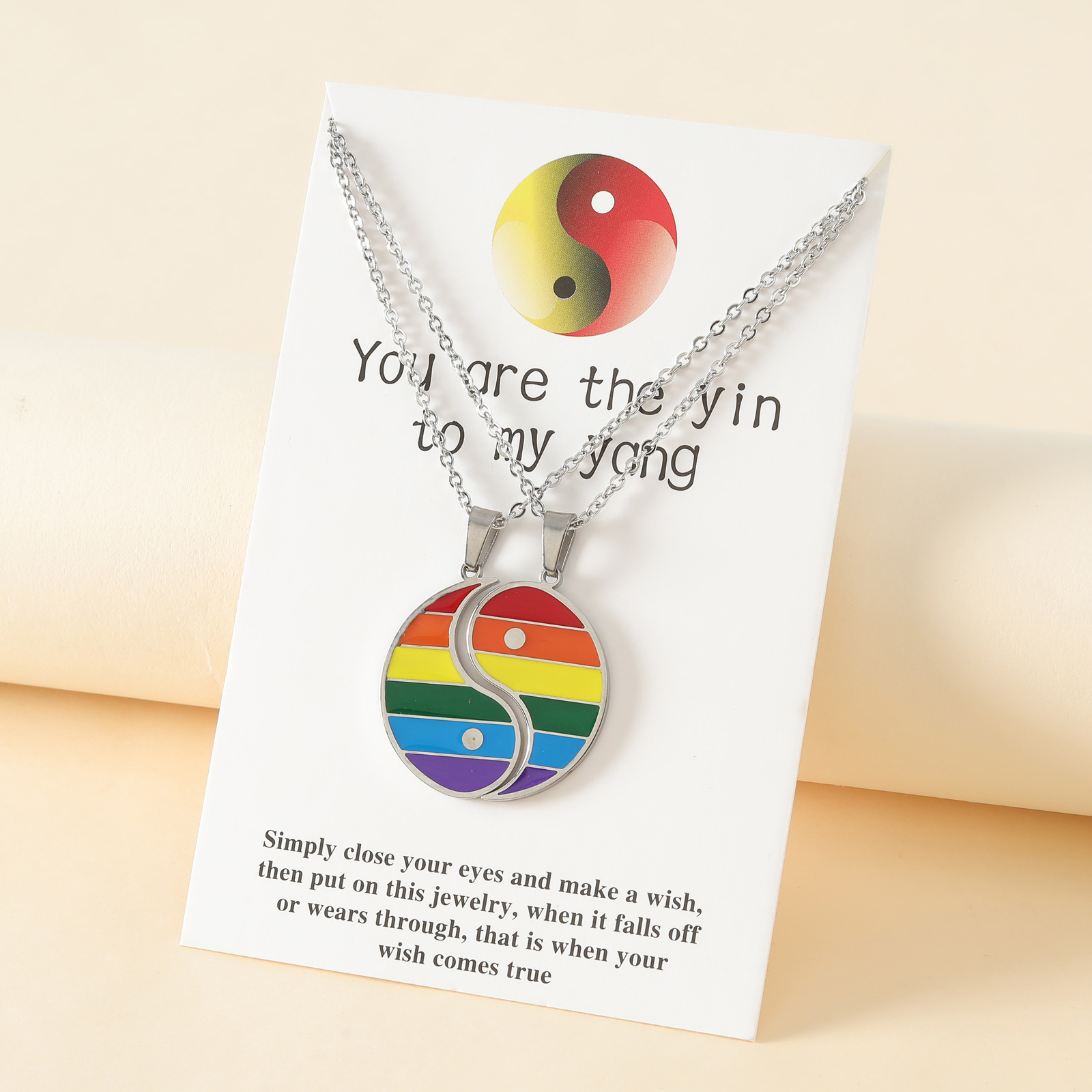 Cross-border Foreign Trade Stainless Steel Fine Throw Oil Color Tai Chi Necklace European and American Exquisite Couple Collarbone Necklace