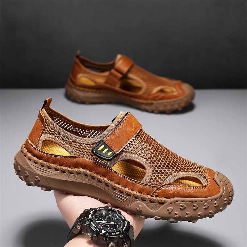 Cross-border Sandals Men's New Summer Outer Wear Casual Hollow Mesh Shoes Breathable Mesh Shoes Men's Summer Tracing Shoes