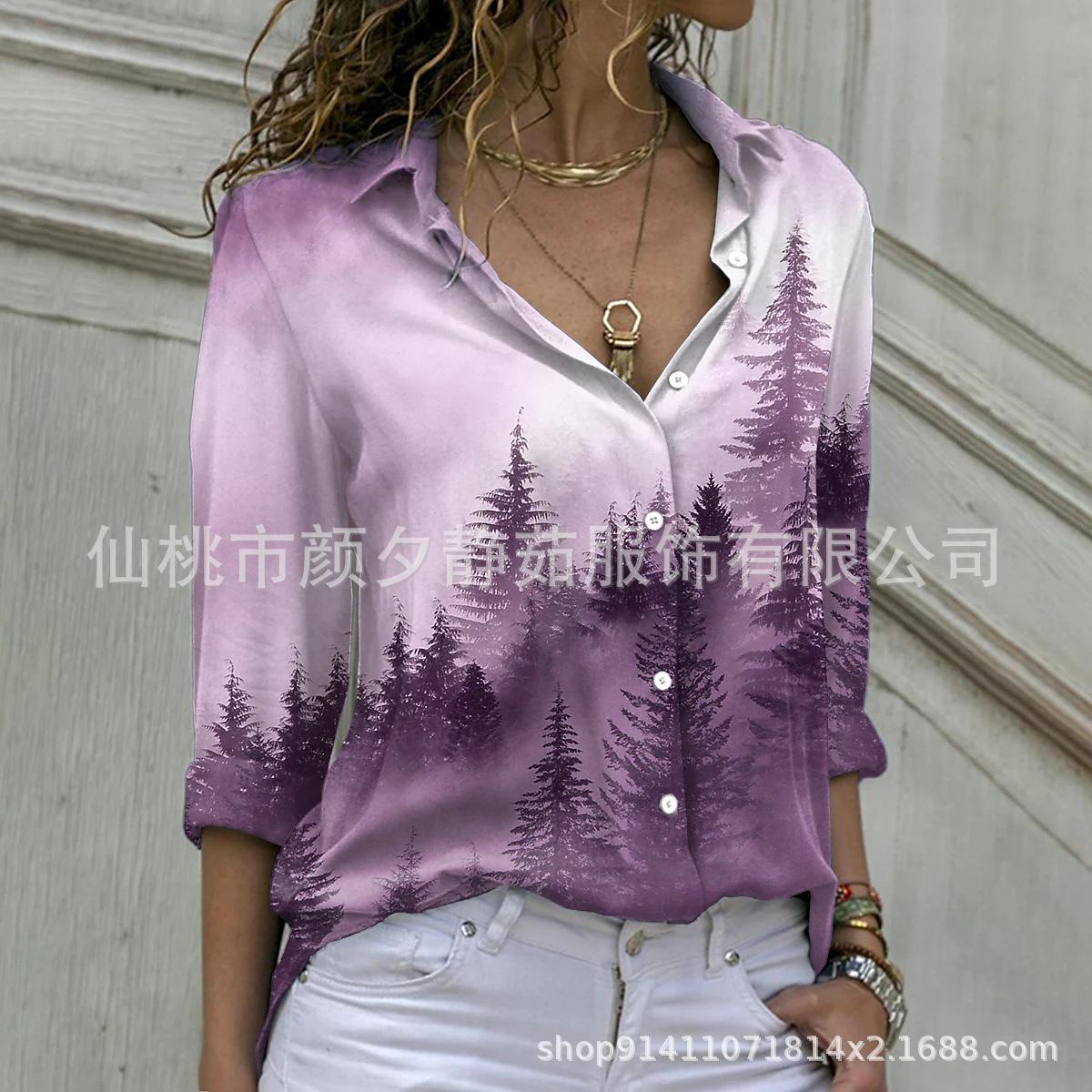 Picture of 2022 New Foreign Trade Women's AliExpress Spring Long Sleeve Shirt Fashion plus size Printed Top