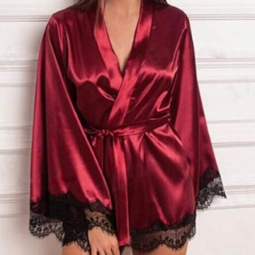 Cross-border hot women's nightgown spring and summer Korean-style silk-like bathrobe pajamas Europe and the United States foreign trade wholesale