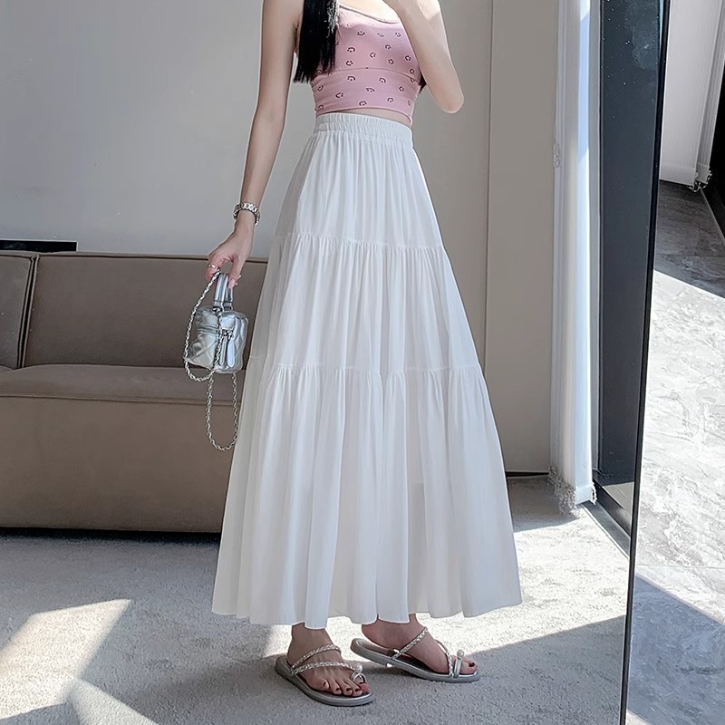 Cake Skirt Women's 2024 New Summer Elegant High Waist Slimming Pear Shape Figure A- Shape Large White Long Skirt