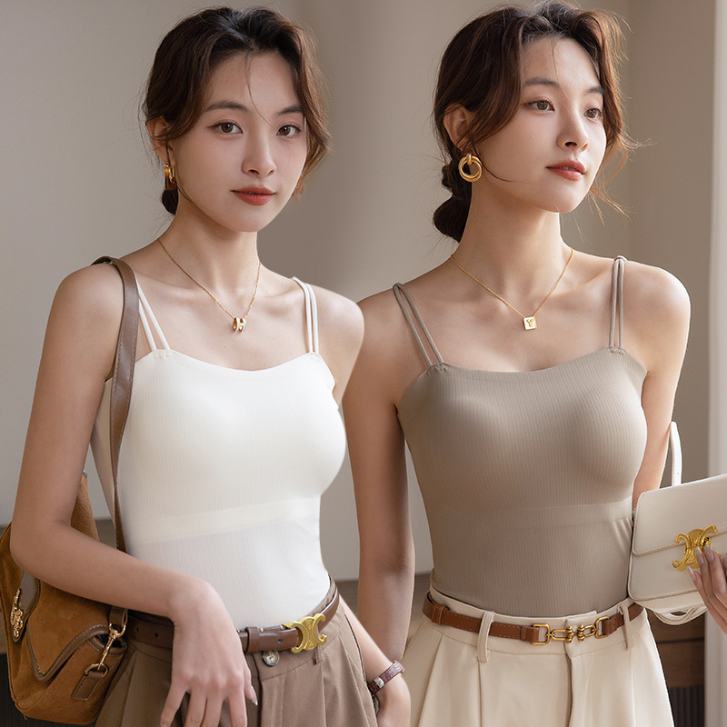 Summer Camisole Women's 2024 New Style Inner Base Outer Wear Beautiful Back Bra One-piece 6611 with Chest Pad
