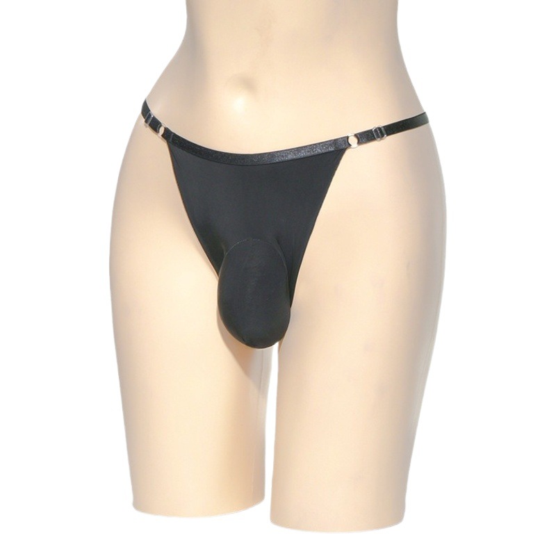 Qinghe Sexy Ultra-Thin Men's Briefs Low-Waisted T-Shaped Adjustable Large Size Breathable Oily Silky Sexy Set