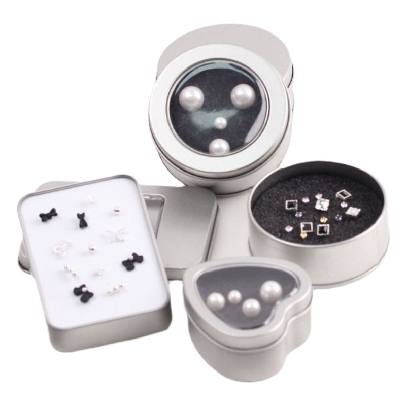 Picture of Key Chain Tinplate Box in stock Frosted Badge Window Iron Box Jewelry Earrings Jewelry Storage Iron Box Packaging