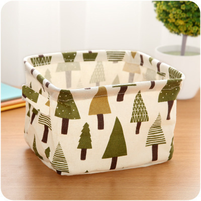 Picture of Fabric with Satchel Printed Cotton and Linen Storage Basket Desktop Miscellaneous Storage Box Cabinet Small Clothing Fabric Storage Basket