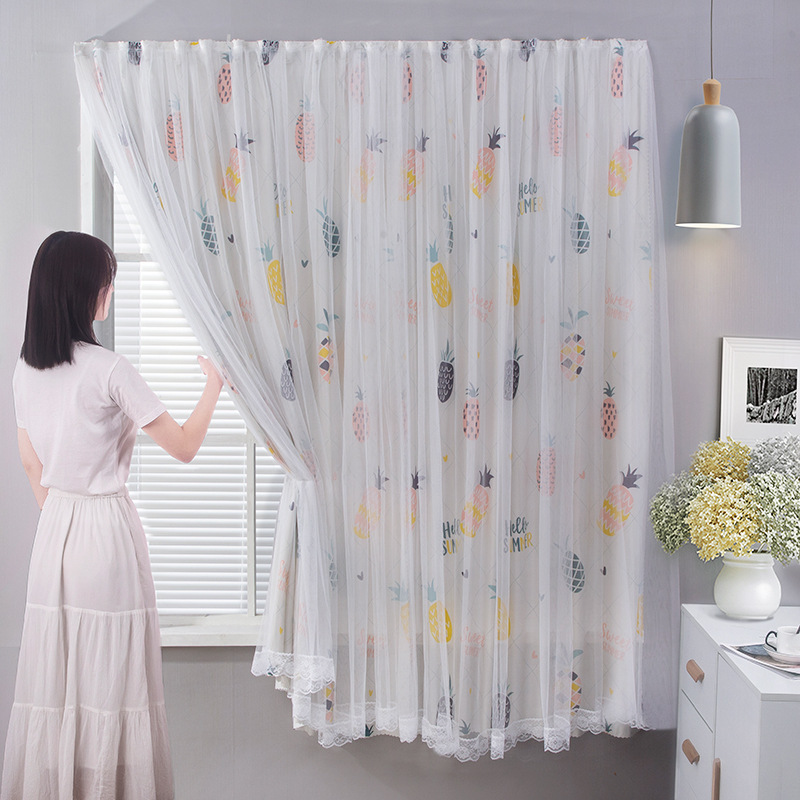 Picture of Double-layer strong shading curtain non-perforated living room bedroom finished curtain hotel bay window printed fabric curtain wholesale