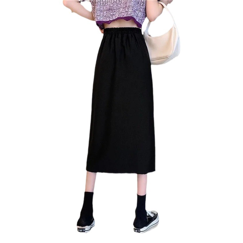 2024 Summer plus size chubby girl Mid-length Skirt Women's High Waist Irregular Pleated Split A- line Skirt Hip Skirt